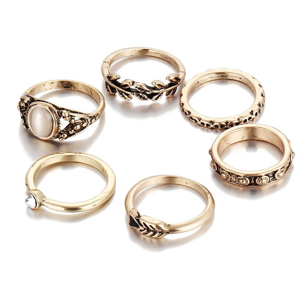 Wholesales Retro Opal 6pcs/set Knuckle Ring Midi Finger Tip Rings Women Engagemen Rings Luxury Jewelry Mens Wedding Rings