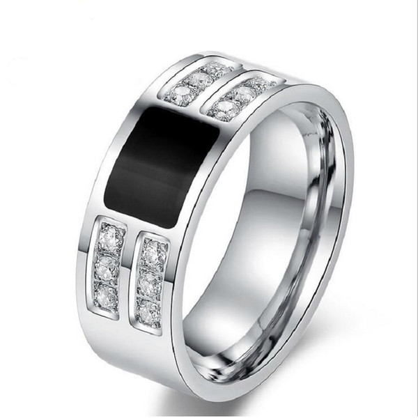 Men's Ring Jewelry wholesale Stainless Steel Beauty Crystal Mens Ring With CZ Stone Male Cool Party Jewelry R-066