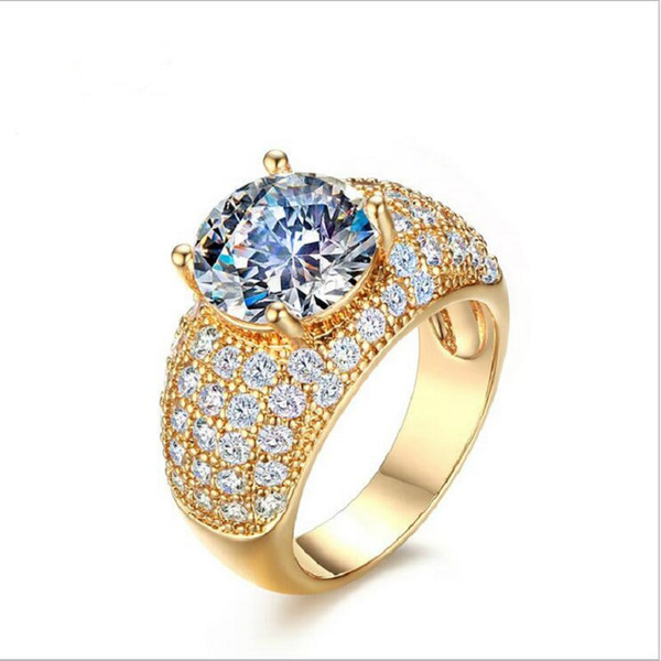 Vintage Simulated Diamond Rings For Women Wedding Jewelry Gold Plated Big Round Finger Ring Wholesales RT-017