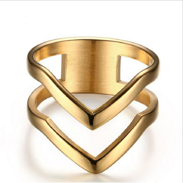 Jewelry Ring for Women 18K Gold Plated Stainless Steel Exquisite Shiny Polished Double Chevron V Shape Knuckle Ring R-156