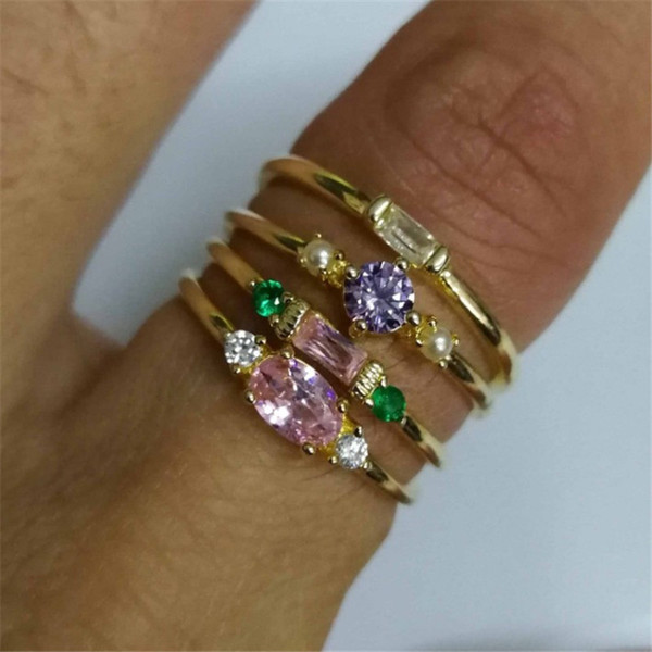 Hot-selling 18K gold-plated 4-pieces set of engagement rings simple style inlaid zircon rings for women jewelry accessory