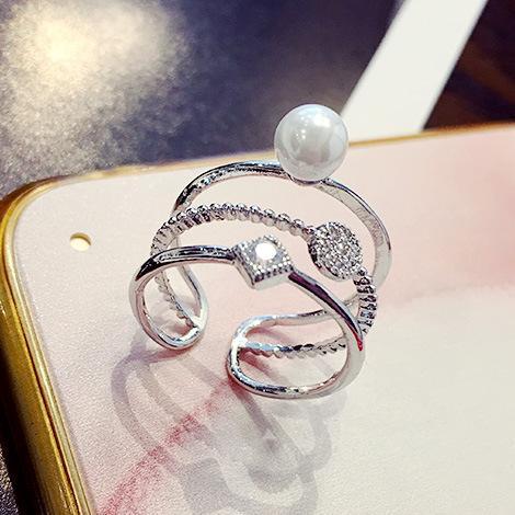 Multilayer zircon pearl inlaid mosaic individuality elegant minimalist trendsetter ring