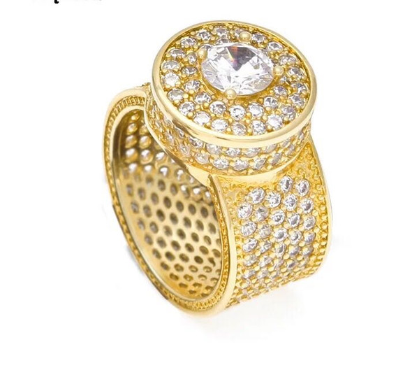 HIP HOP JEWELRY CLASSICE GOLD PATED BIG GEMSTONE RING MEN JEWELRY