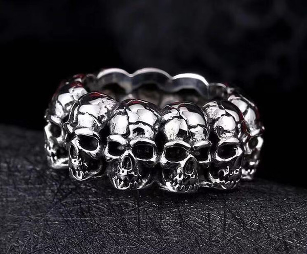 HIP hop jewelry 925 silver style motorcyle biker stainless steel skull ring for free shipping