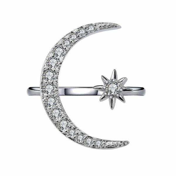 Crystal Moon Ring Diamond Moon Star Rings Open Adjustable Rgins Designer Rings Fashion Jewelry for Women Will and Sandy Dropship 080444