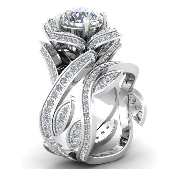 Colors Flower Rose Zircon Ring Diamond Crystal Ring Rhinestone Flower Wrap Ring Sets Women Fashion Jewelry Valentine Gift Drop Ship