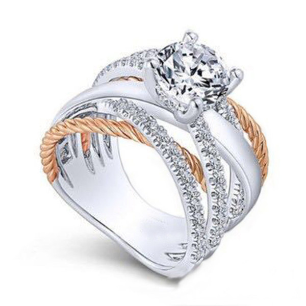 Diamond Ring Contrast Color Cross Ring Crystal Engagement Wedding Rings Wrap Rings Women Designer Jewelry Will and Sandy Deopship 080420