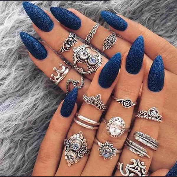 designer ring set Punk Crystal Moon Flower Leaves Water Drop Symbol Irregular Joint Ring Women Charm Ring Set Combination drop ship