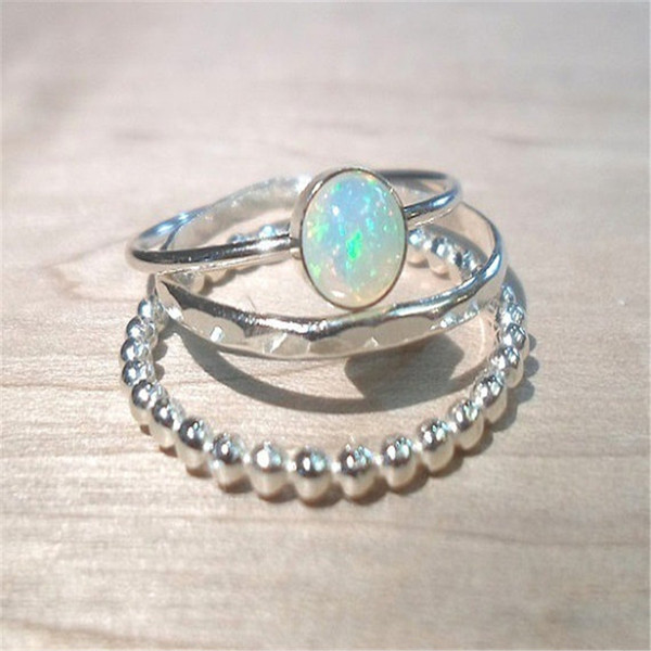 3pcs/set Opal Ring Set Joint Rings Combination Ring Knuckler Stacking Rings Wedding Fashion Deisgner Jewelry Rings for Women Gift 080448