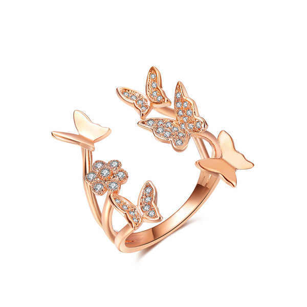 Crystal Butterfly Ring Diamond Open Flower Rings Designer Rings Women Fashion Jewelry Valentine Gift Will and Sandy Drop Ship 080445