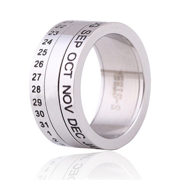 Stainless Steel Rings Jewelry Personality Fashion High Quality Turntable Calendar Month Date Cluster Rings Wholesale LR087