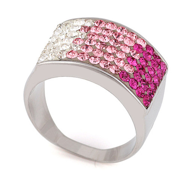 Rings Jewelry Fashion Women Full White Pink Rhinestone Custer Rings High Quality Elegant Stainless Steel Rings Wholesale Gift LR070