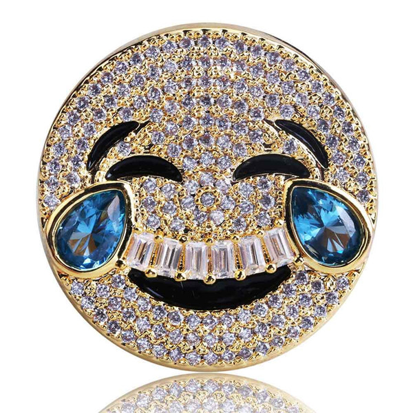 Personality Emoji Rings Jewelry Grade Quality Zircon Smile Cry Face Cluster Rings Wholesale Luxury Gold Silver Plated Finger Rings LR024