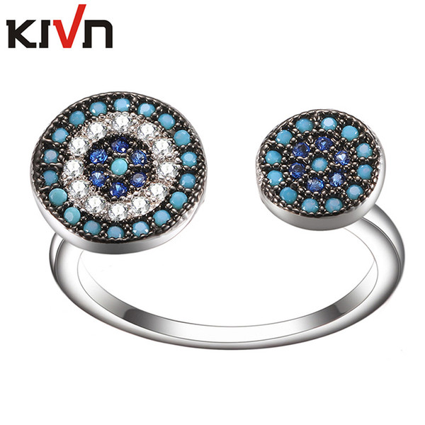 KIVN Fashion Jewelry Blue Turkish Evil Eye Pave CZ Cubic Zirconia Wedding Bridal Rings for Women Christmas Birthday Valentine's Gift