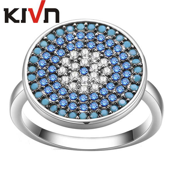 KIVN Fashion Jewelry Turkish Blue eye Pave CZ Cubic Zirconia Bridal Wedding Engagement Rings for Women Birthday Christmas Gifts