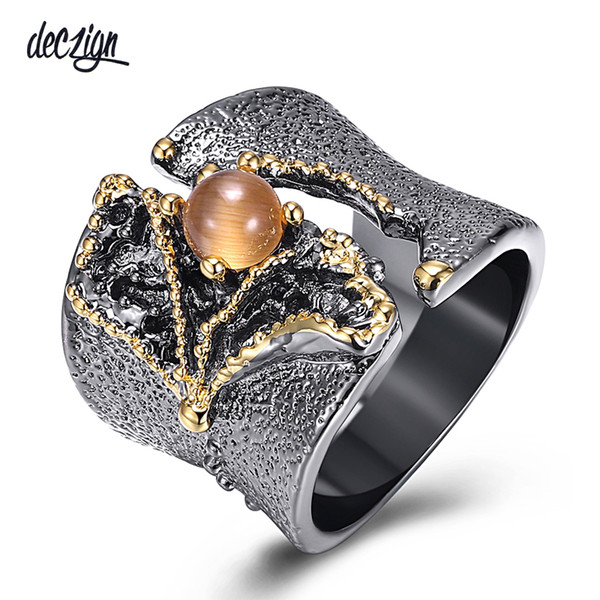 Deczign New Arrival Fissure Rings for Women Split On Top Black Gold Color with Light Brown CZ Stone Wholesale WA11609