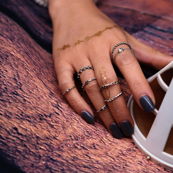 idealway 8 Pcs/set New Fashion Bohemian Style Silver Plated Design Nail Rings For Women jewelry