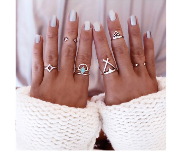 idealway 6 Pcs/set Bohemian Style Vintage Silver Alloy Arrow Geometric Shape Nail Midi Rings Sets