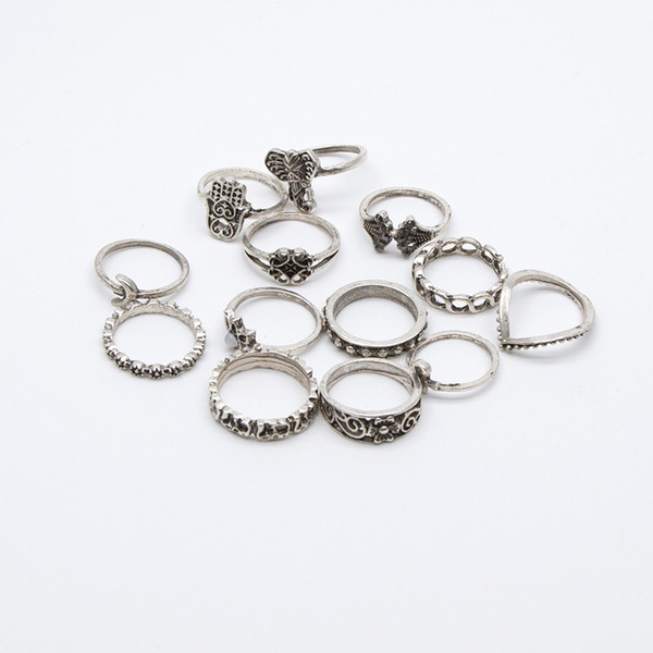 idealway 13pcs/set Fashion Vintage Silver Gold plated Knuckle Nail Midi Ring for Women Jewelry