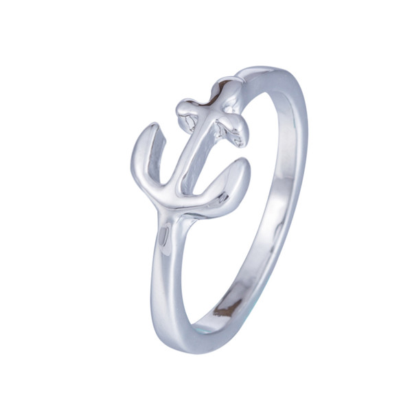 lemegeton Fishhook Wholesale Retail zinc alloy cheap anchor shape silver plated women wedding ring as gift