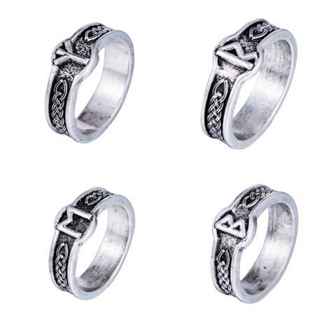 lemegeton Wholesale Mixed Style Punk Antique Retro Male Jewelry Viking Ring Norse Rune Rings Carved Rings Punk Men Cool Vintage Jewelry