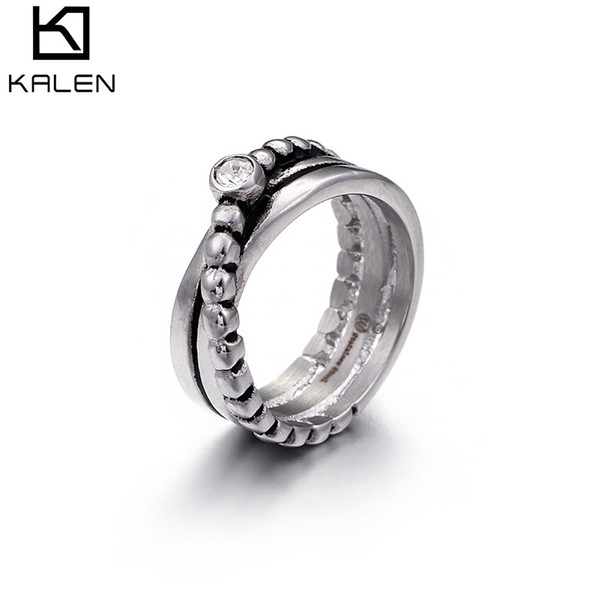 Ring Luxury Lady Women Silver Stainless Steel Zircon Party Jewelry KALEN (US Size #6 To #9)