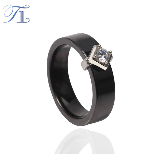 TL Black & White Ceramic Female Rings Stainless Steel Anti Allergies Love Rings For Women Square Zircon Rings Ceramic Jewelry