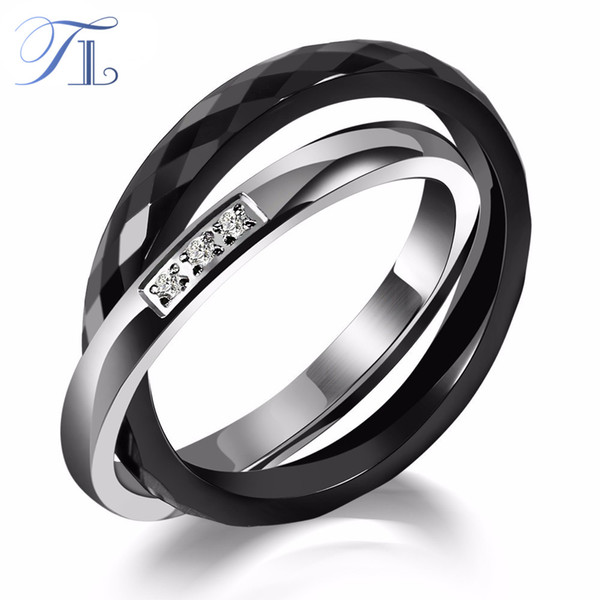 TL Ceramic Rings Black&Silver Zircon Cross Ring Anniversary Present Unique Design Fashion Stainless Steel Silver Ring For Women