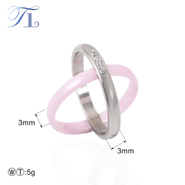 TL Trendy Pink Ceramic Rings For Women Stainless Steel Silver Cross Pink Small Ceramic Rings Unique Wedding Rings Party Jewelry