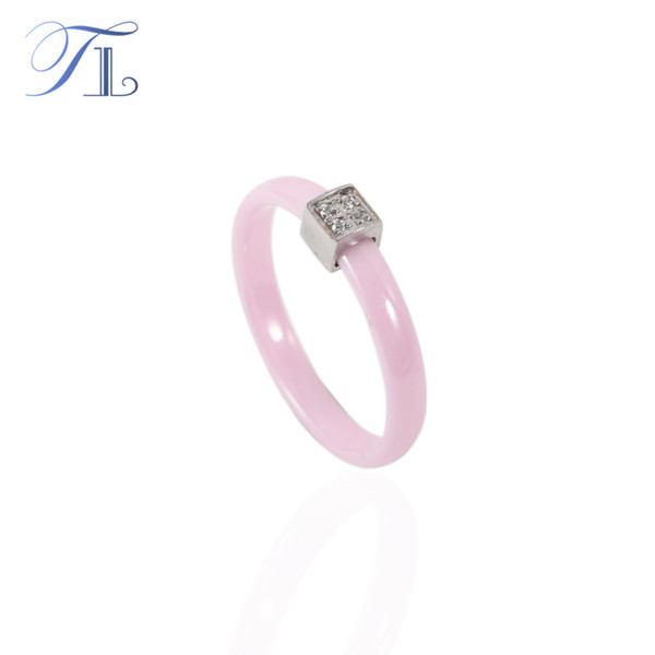 TL Pink Ceramic Ring For Women Stainless Steel Silver Zircon Cute Simple Thin Pick Ceramic Rings Unique Wedding Engagement Ring