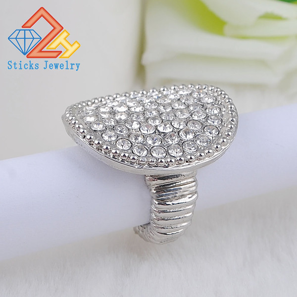 Fashion Stretch Ring for Women and Men Round Metal Rhinestone White K Plated Trendy Ring