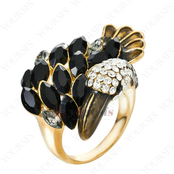 Yoursfs Luxury Masquerade Accessories Women Rings Vintage Duck Shape 18 K Gold Plated Use Black Austria Crystal Enamel Fashion Gift Jewelry