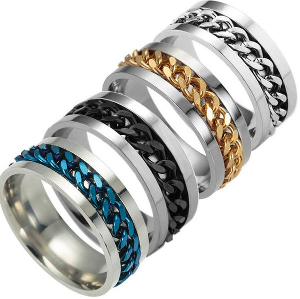 Men's Silver Golden Black Blue tone Stainless Steel Chain spinner fashion Jewelry Rings high grade