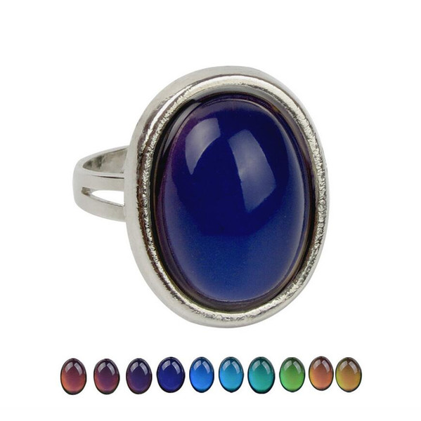 Vintage Gemstone Color Change Mood Ring Ellipse Charm Emotion Feeling Changeable Ring Temperature Control Color Rings For Women Men Gift