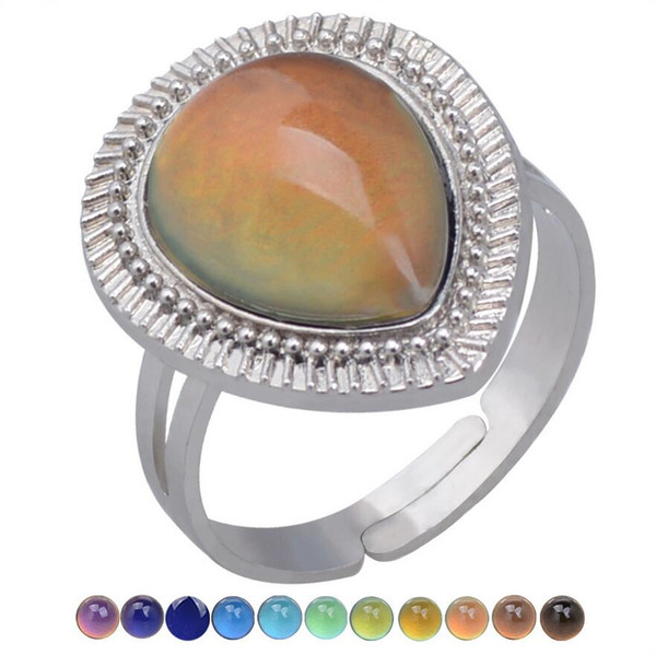 New Color Change Mood Ring Women Water Droplets Gemstone Charm Emotion Feeling Changeable Ring Temperature Control Color Rings