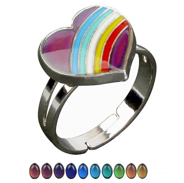Fashion Rainbow Color Change Mood Ring Heart Charm Emotion Feeling Changeable Ring Temperature Control Color Rings Gift