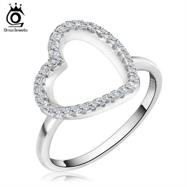 Orsa Jewels Heart Shaped Silver Ring with Micro Paved AAA Cubic Zirconia Love Ring for Wife OR75