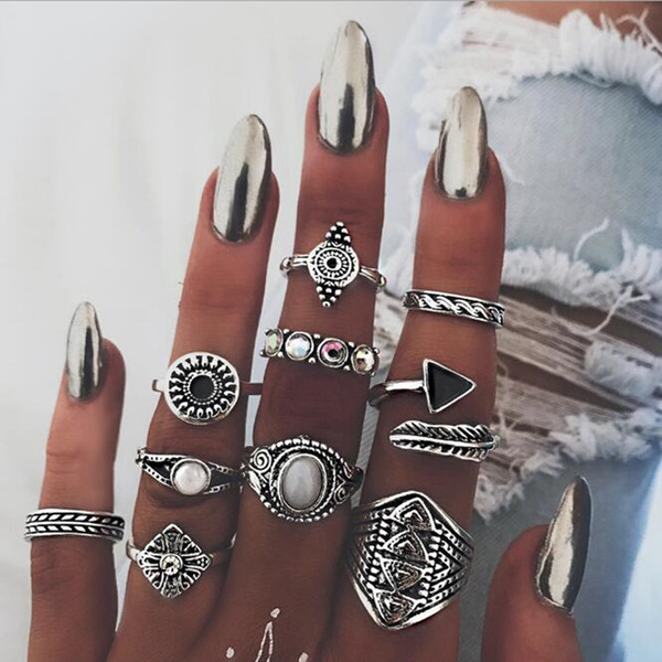 RAVIMOUR 10 PCS Ring Set Vintage Punk Midi Finger Knuckle Rings for Women Boho Geometric Bohemian Jewelry Anillos Mujer New Year