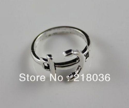 Vintage Silver 50PCS Alloy Hollow Boat Anchors Rings Women Nail Rings DIY 18mm Clothing Jewelry Gifts Wholesale Fashion Jewelry N622