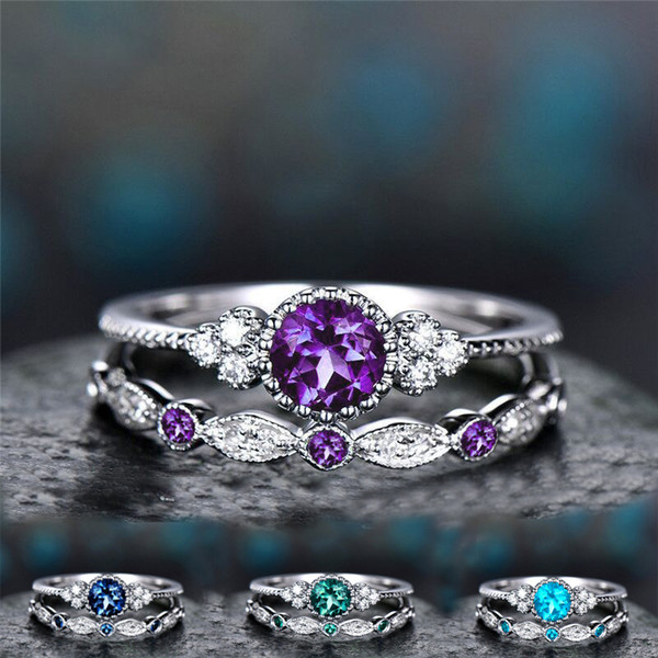 Cubic Zirconia Ring Diamond Crystal Ring Set Couple Wedding Rings Fashion Jewelry Will and Sandy Drop Shipping