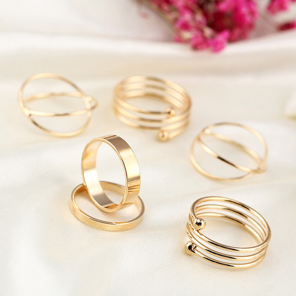 Fashion New Hot Sale Rings Plating Alloy Korean Personality Animal Ring For Women Retro Tail Ring 6 Piece Set Party Combination Joint Ring