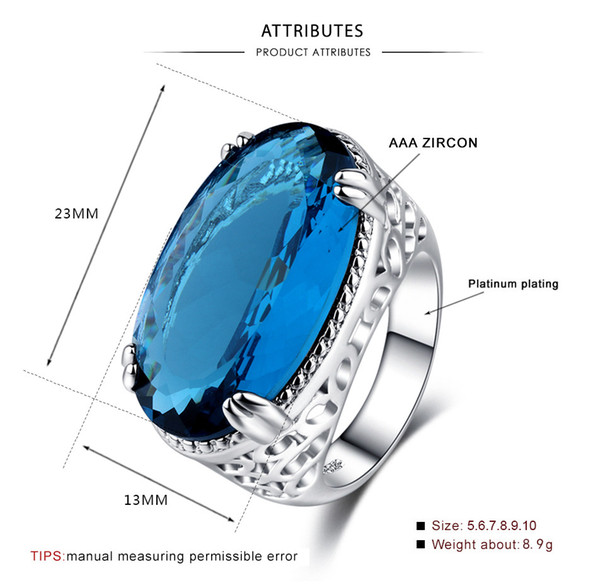 hot sale European and American ladies party light blue jewellery ring silver plated accessories no.0181