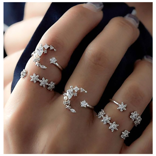 5 Rings Set New Bohemian Vintage Women Ring Alloy Star Moon Shape Finger Anillos Punk Ring Gift Popular Magnificent Jewelries