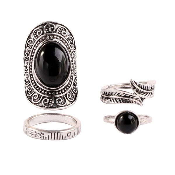Pop
8000
urlar Retro Ring Set Resin Black Cluster Ring For Women 4 PCS Rings Set Hot Sellers Ring Suit Cheap Price Good Quality From China