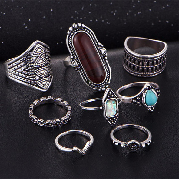 Popular Personality Ethnic Cluster Ring Retero Ring Set 7 Pcs Forfinger Tail Ring For Women Fashional Accessaries Good Price Free Shipping