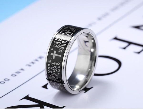 Black Rotating Cross rings with Bible words Titanium stainless Steel band Prayer Ring jesus for Women Men's Ring