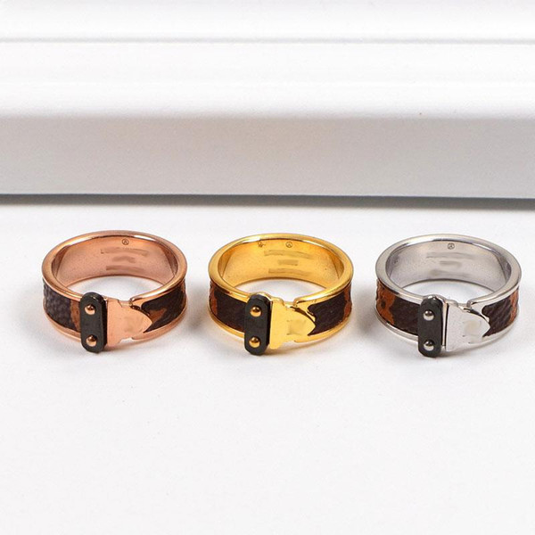 Fashion France Brand Design Rings Luxury Titanium Steel Ring 18K Gold Rose Silver Clip Leather Ring Men Women Fashion Jewelry Lovers Gift