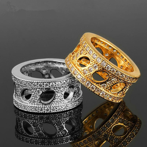 Fashion Design Classic Rings For Men Luxury Designer Full Diamond Gold Plated Rings CZ Stone Copper Rings Golden Silver Jewelry Lover Gift