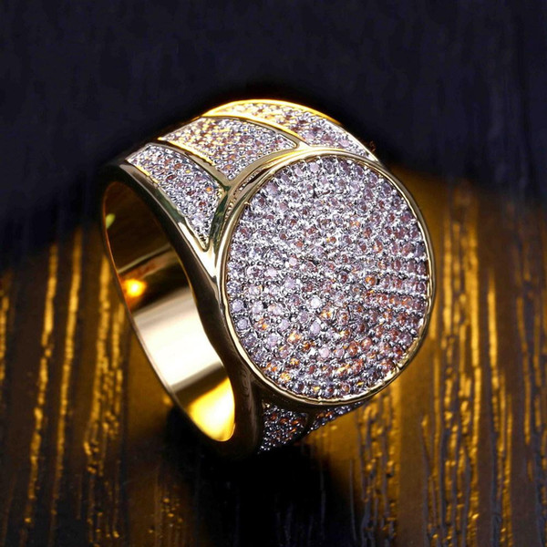 Luxury 18K Gold Classic Rings For Men Fashion Golden Ring Full Diamond Cool Rings Quality Jewelry Fashion Accessories Lover Gift