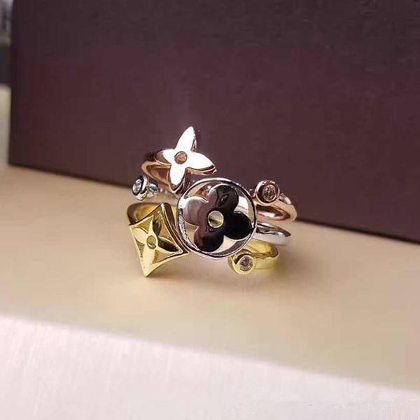 Fashion Brand Design Rings 316L Titanium Steel Hollow Flower Three-tone Three-piece Ring Luxury 18K Gold Opening Rings Women's Rings